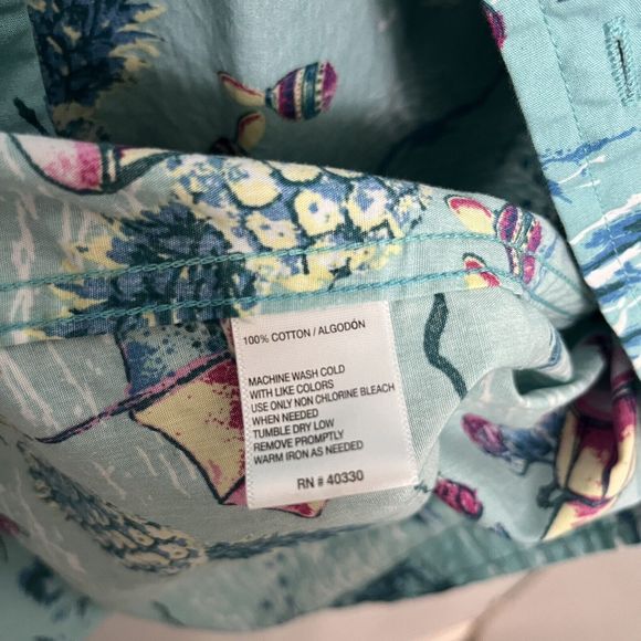 Haggar Mens Shirt Hawaiian Medium Blue Short Sleeve Button Down Pineapple Floral - Picture 4 of 6